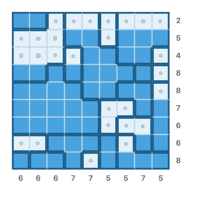 A solved Aquarium puzzle