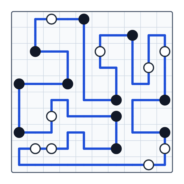 A solved Masyu puzzle