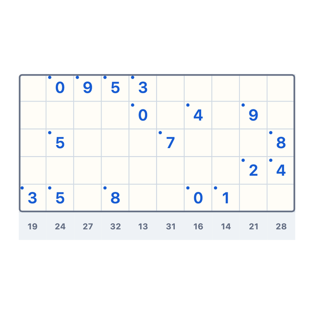 A solved Tenner Grid puzzle
